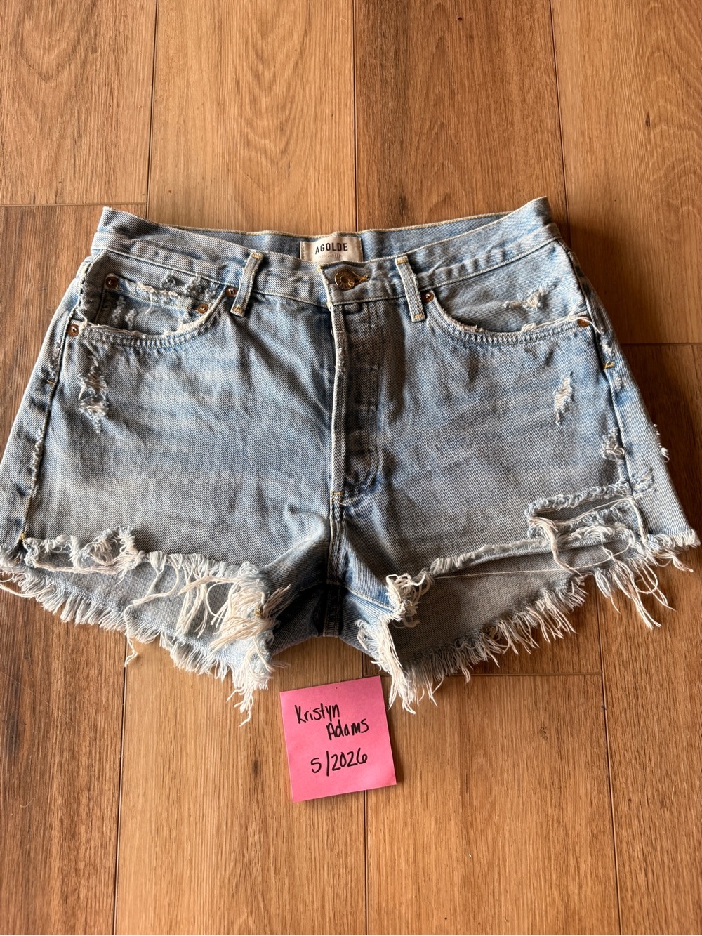 Agolde Parker Light Wash Frayed Distressed Denim Shorts
